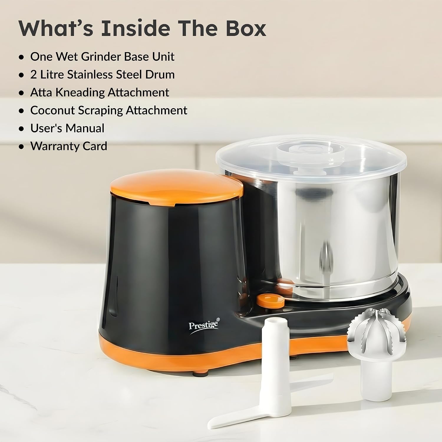 Contents of the Prestige PWG 07 Wet Grinder box