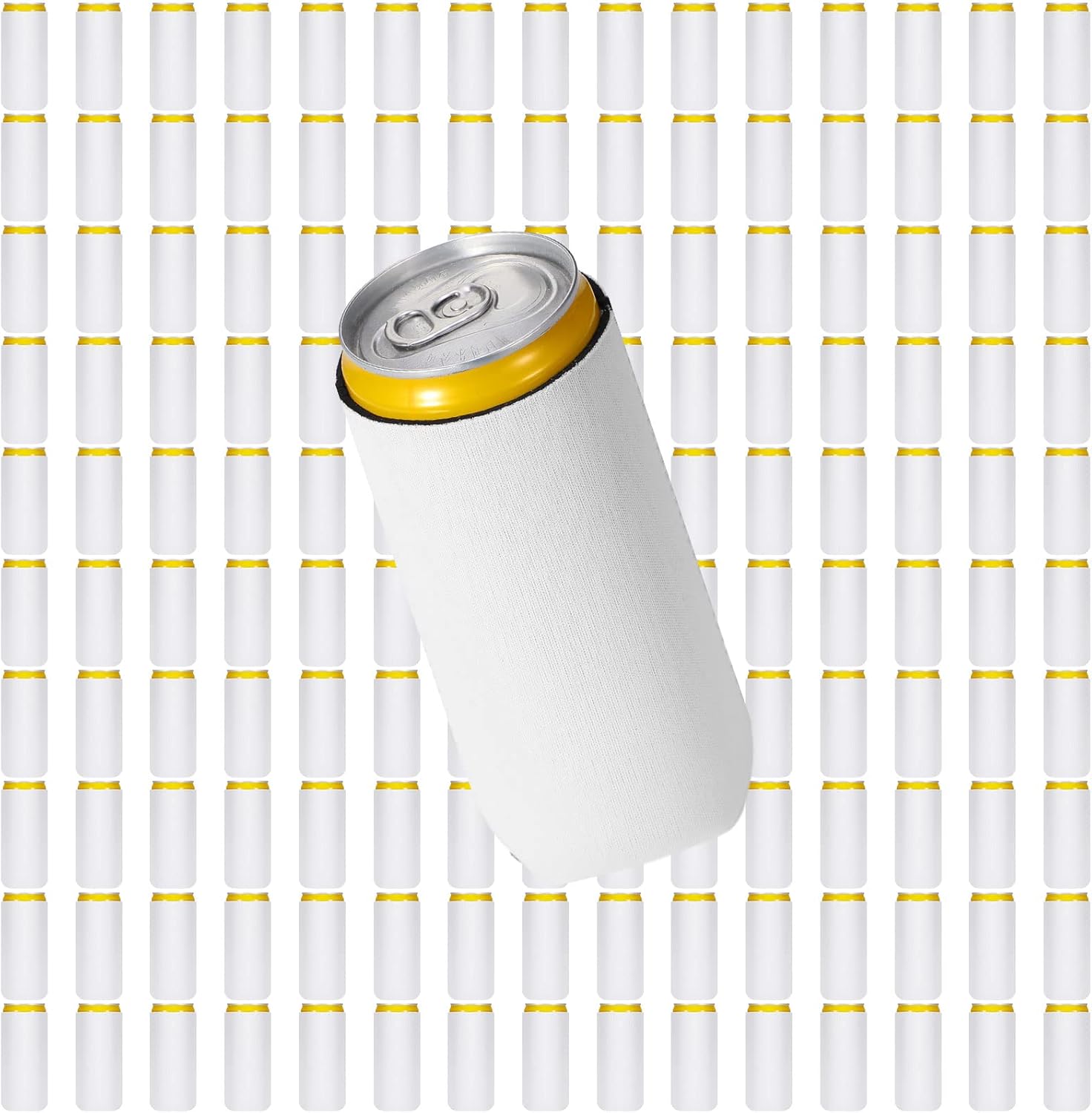 150 Pack Slim Can Cooler Sleeves 12 oz Beer Energy Drink Skinny Tall Cans Sleeves Bulk Neoprene Sublimation Bottles Coolers Insulated Covers for Drinks(White,Blank)
