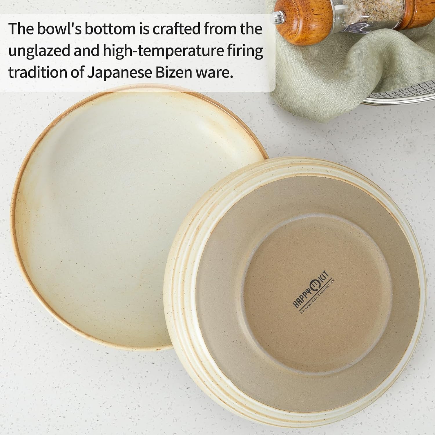 HAPPY KIT Pasta Bowls Set of 4, 9'' Large Stoneware Bowl,42 oz, Four Colors
