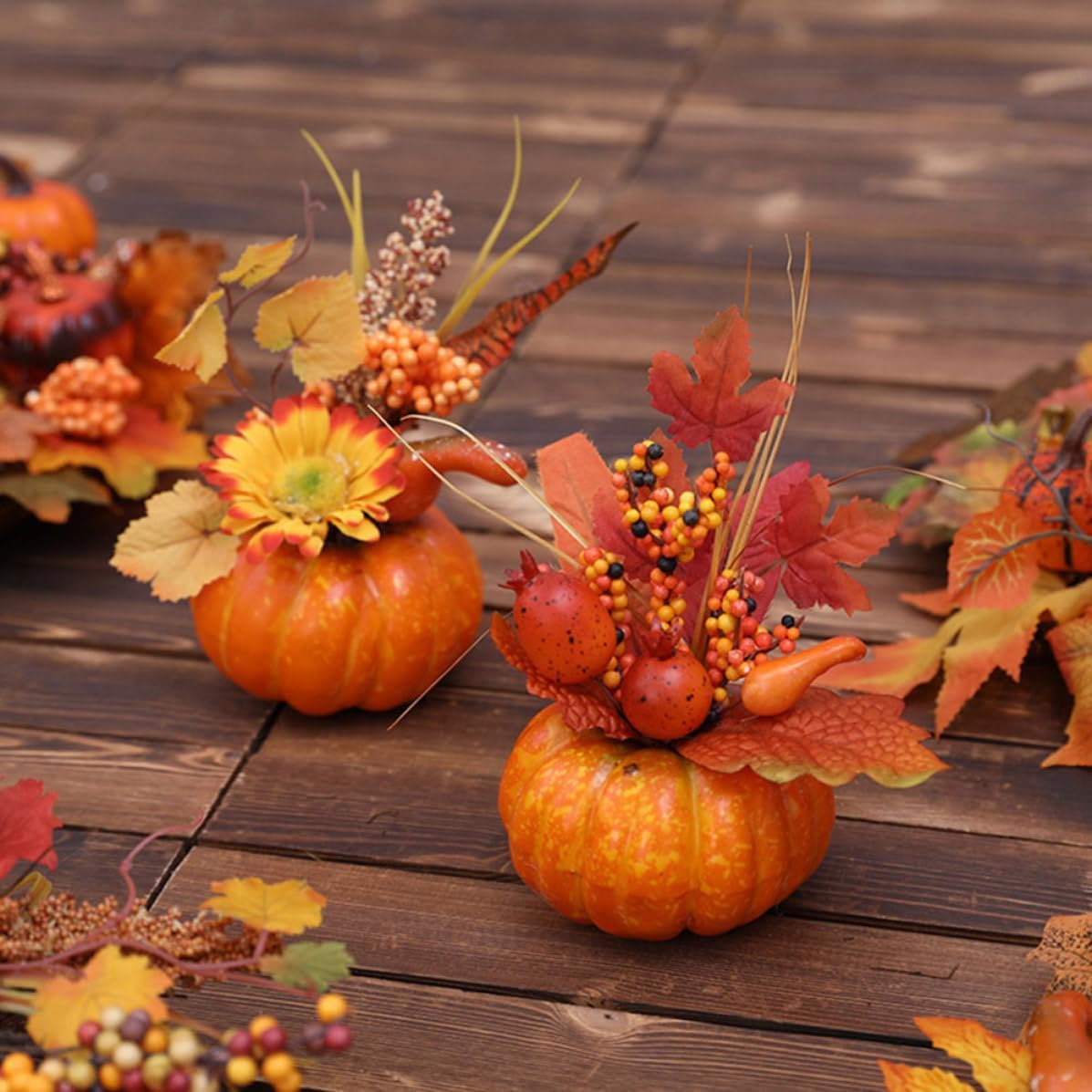 SHINEOFI 3pcs Halloween Artificial Pumpkin Decoration Set, Lightweight Foams and PVC Small Pumpkins, for Indoor Table Centerpiece or Corner Decor in Fall Season