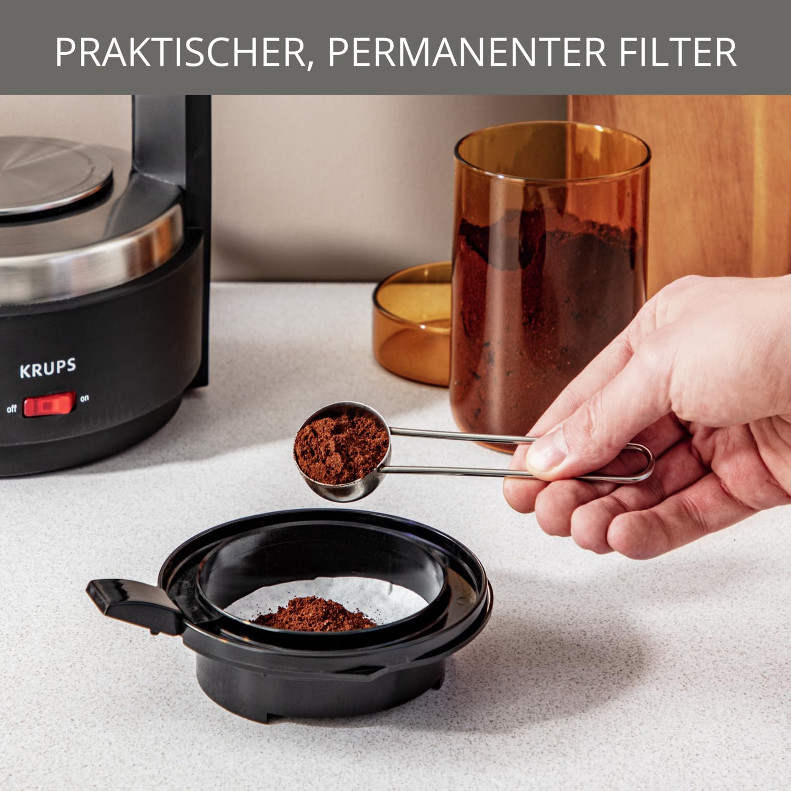 Krups Filterkaffeemaschine T8, 850 Watt, automatische Abschaltung, 8-12 Tassen, 1L Fassungsvermögen, permanenter Filter, beleuchteter Ein-/ Ausschalter, benutzerfreundlich, schwarz, KM4689