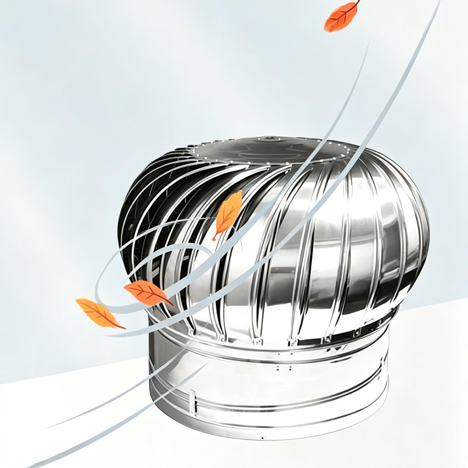 6in, 10in, 16in, Stainless Steel Non-Powered Vent Cap, Roof Wind Roof Ventilator, Round Rotating Turbines, for Home Dryer Ducts and Sheds(450mm/18in)