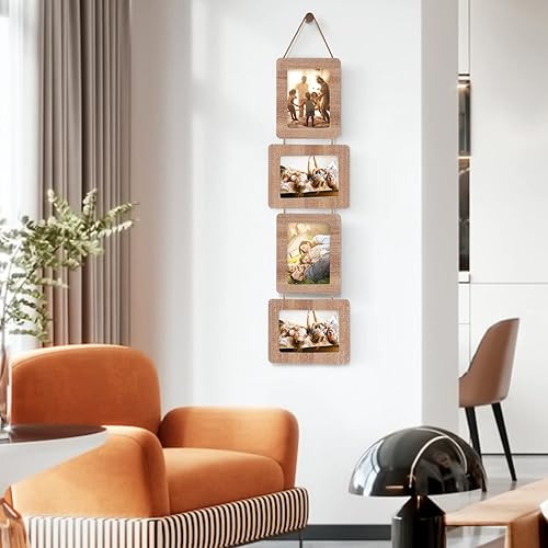 Vista 27 de Portarretratos de madera rústica de 5 x 7 pulgadas, para colgar fotos con 4 aperturas, fotos de 4 x 6 pulgadas con paspartú o 5 x 7 pulgadas sin