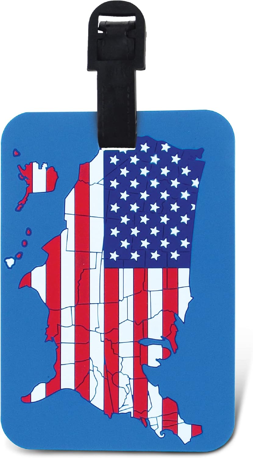 Puzzled USA Map American Flag Luggage Tag - Unique US Flag Novelty Travel Tags For Luggage, United States Flag Travel ID Identification Label For Suitcase, Backpack & Sports Bag - Tags for Men & Women