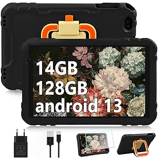 fezawio 10 Inch Children’s Tablet, Android 13 Tablet, 14GB Ram + 128GB ROM (512GB TF), Dual Camera, 2.4G Wi – fi, EVA Prot…