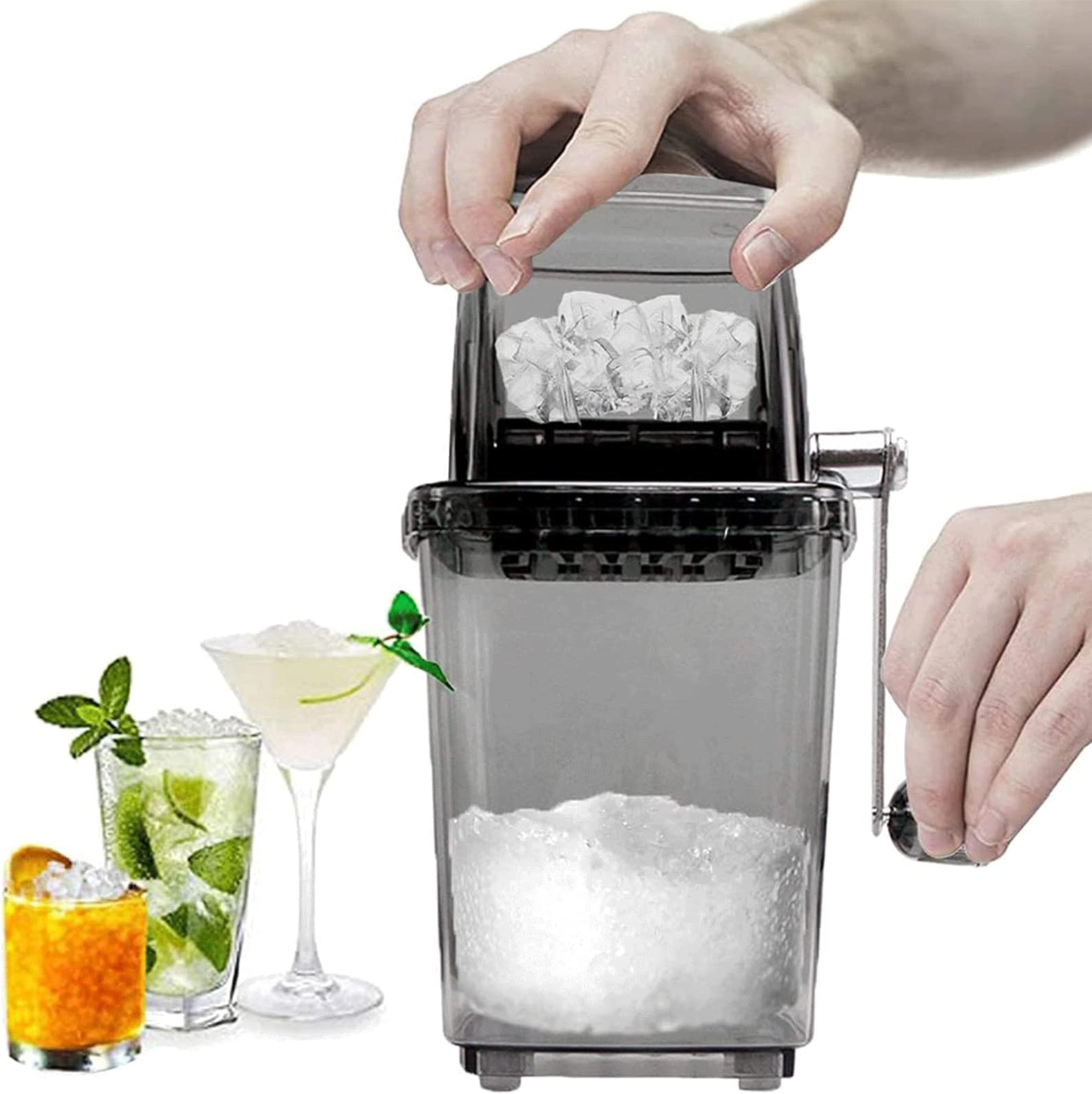 ZxqiangRotary Ice Crusher,Ice Crusher Manual,Drinks Slush Machine Ice Cube Crushed Smoothies Ice Crusher Machine Home 1.25L Chrome Plated Ice Grinder Ice Cube Drinks Chopper Stirrer,Grey