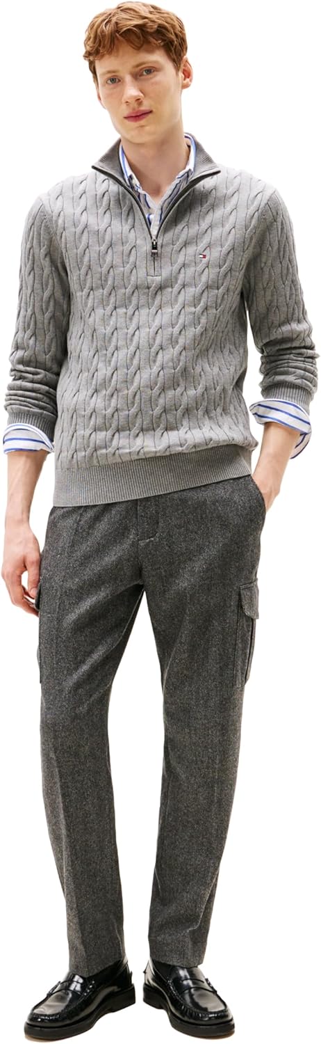 Tommy Hilfiger Men's Lightweight Cable Pullover Quarter Zip Sweater
