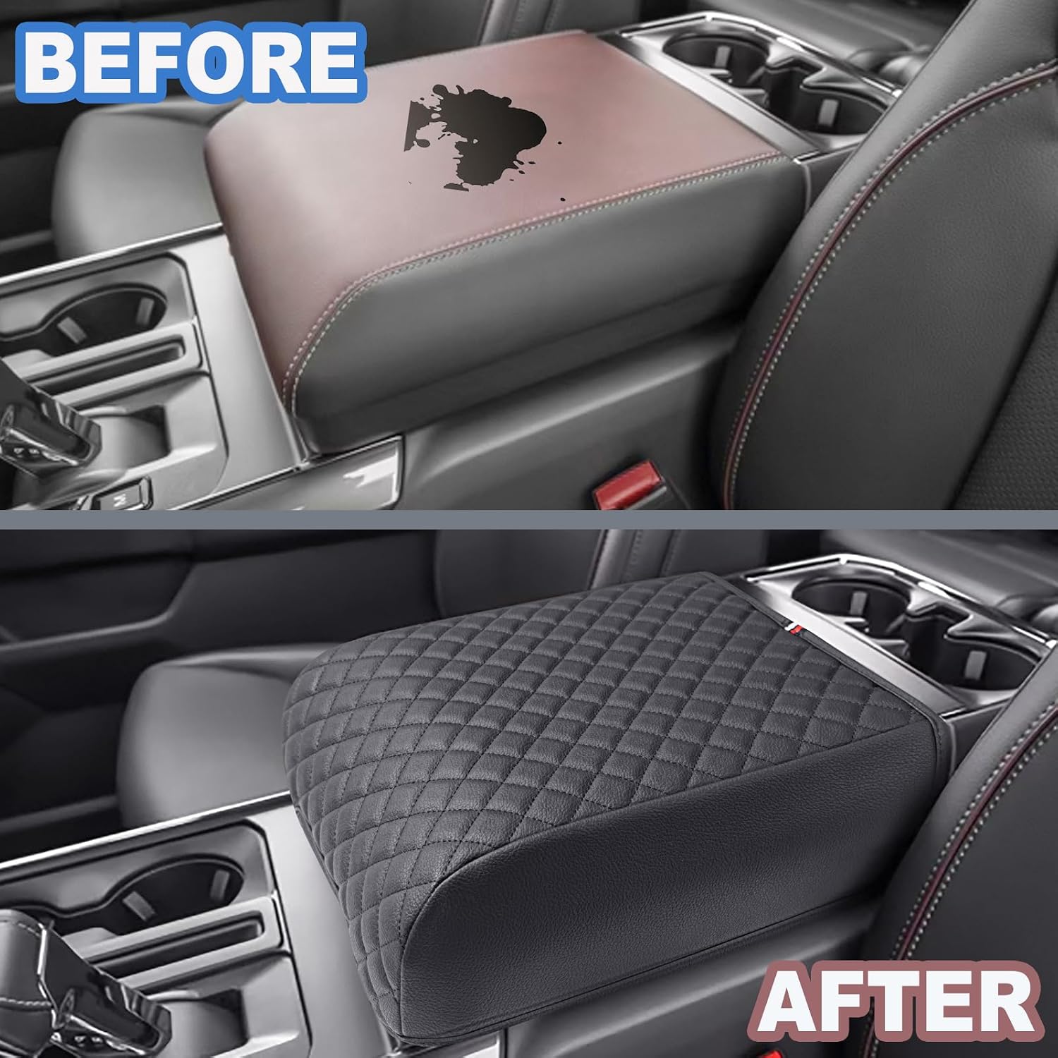 Condition photo showing New/Like New for pimcar center console cover for 2021-2025 2026 ford f150 pu leather armrest cushion protector interior accessories (only fit for full bucket seat) 2021-2026 f150 bucket seat console