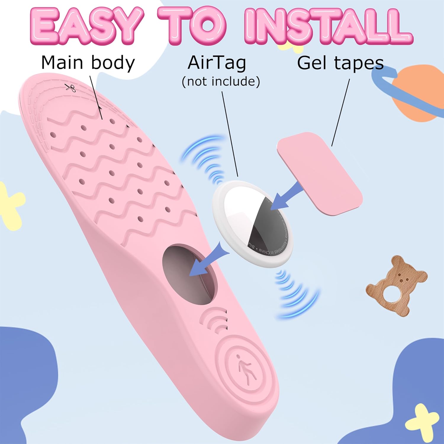 Insoles for Airtag Hidden Holder, Tracker Devise Case for Kids, Comfortable Inserts for Shoes，Pink Rainbow (Pink,Foot:6.2-6.9IN/Insole:6.8-7.5IN/10-12C)