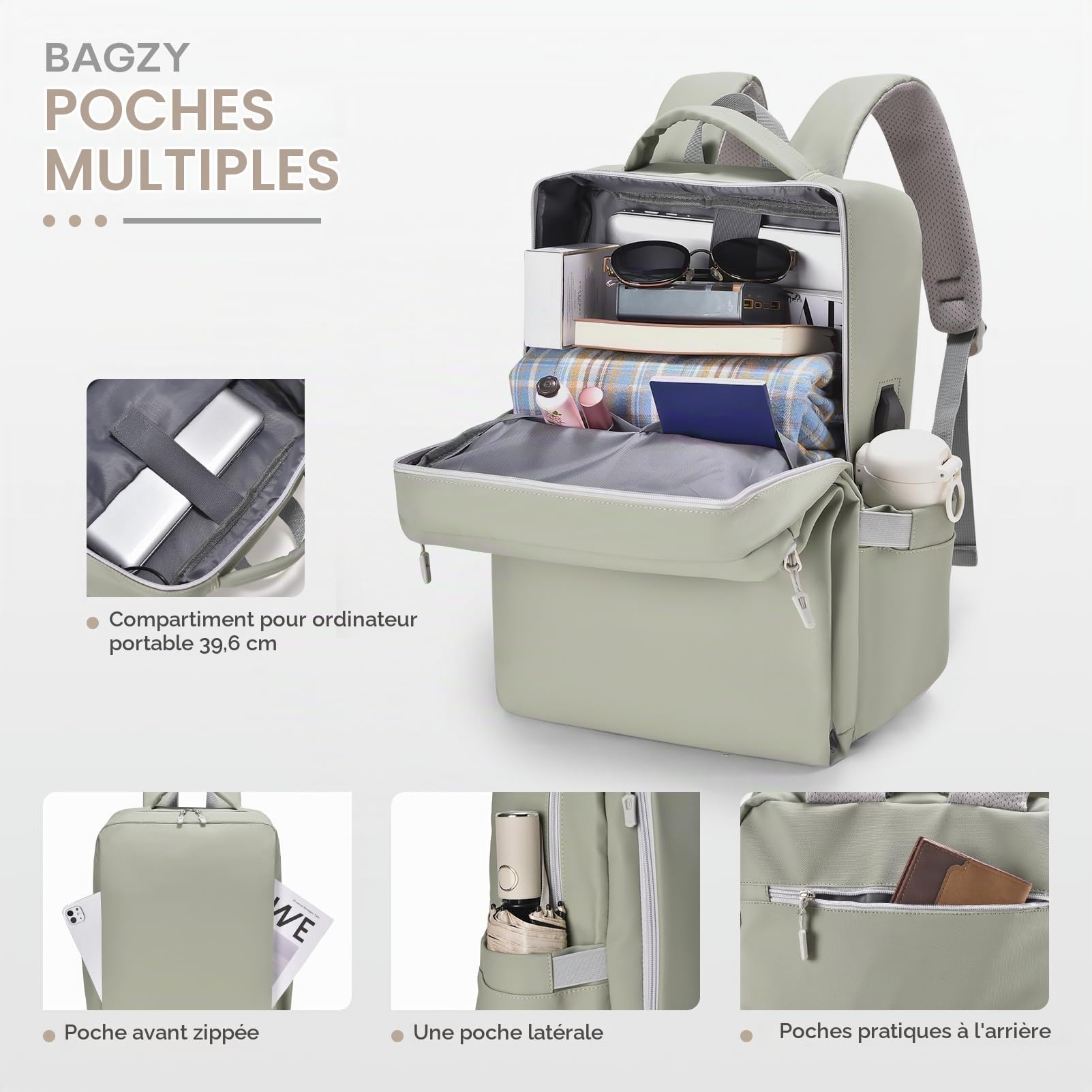 BAGZY 40x30x15cm Air France Sac de Dos Voyage Cabine Avion Imperméable Bagage Cabine 40x30x15 Sac Avion Sacs a Dos Ordinateur 15.6 Pouces Anti-Theft avec USB Sacs de Sport pour Hommes Femmes 20L Noir