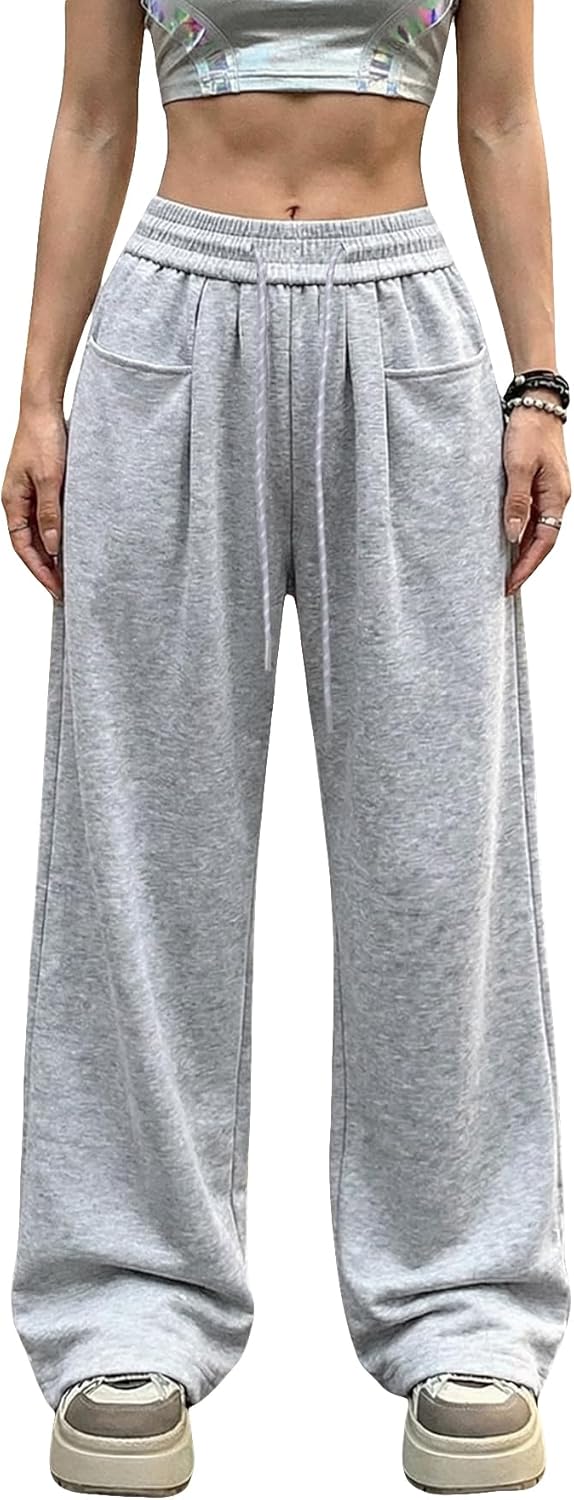 GORGLITTER Women's Oversized Baggy Sweatpants Wide Leg Drawstring Waist Track Pants with Pockets