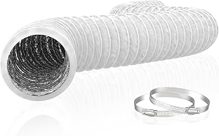 Hon&Guan 4 Inch Insulated Dryer Vent Hose - 16FT White Flexible Duct with 2 Clamps for HVAC Ventilation and Duct Fans Systems(100mm-5M)