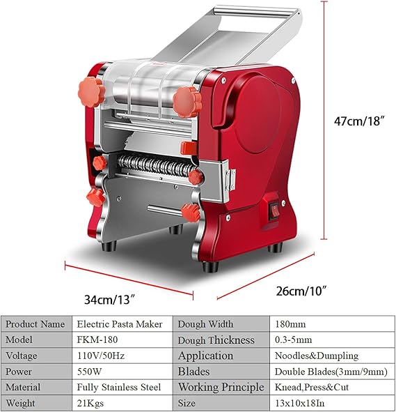 Pasta Maker Machine,Electric Noodle Maker&Dumpling Machine for Commercial&Home Use,Stainless Steel Dual-Cutter No Disassembled-3/9mm Width Noodle/Thickness Dough-Auto Noodle Sheeter