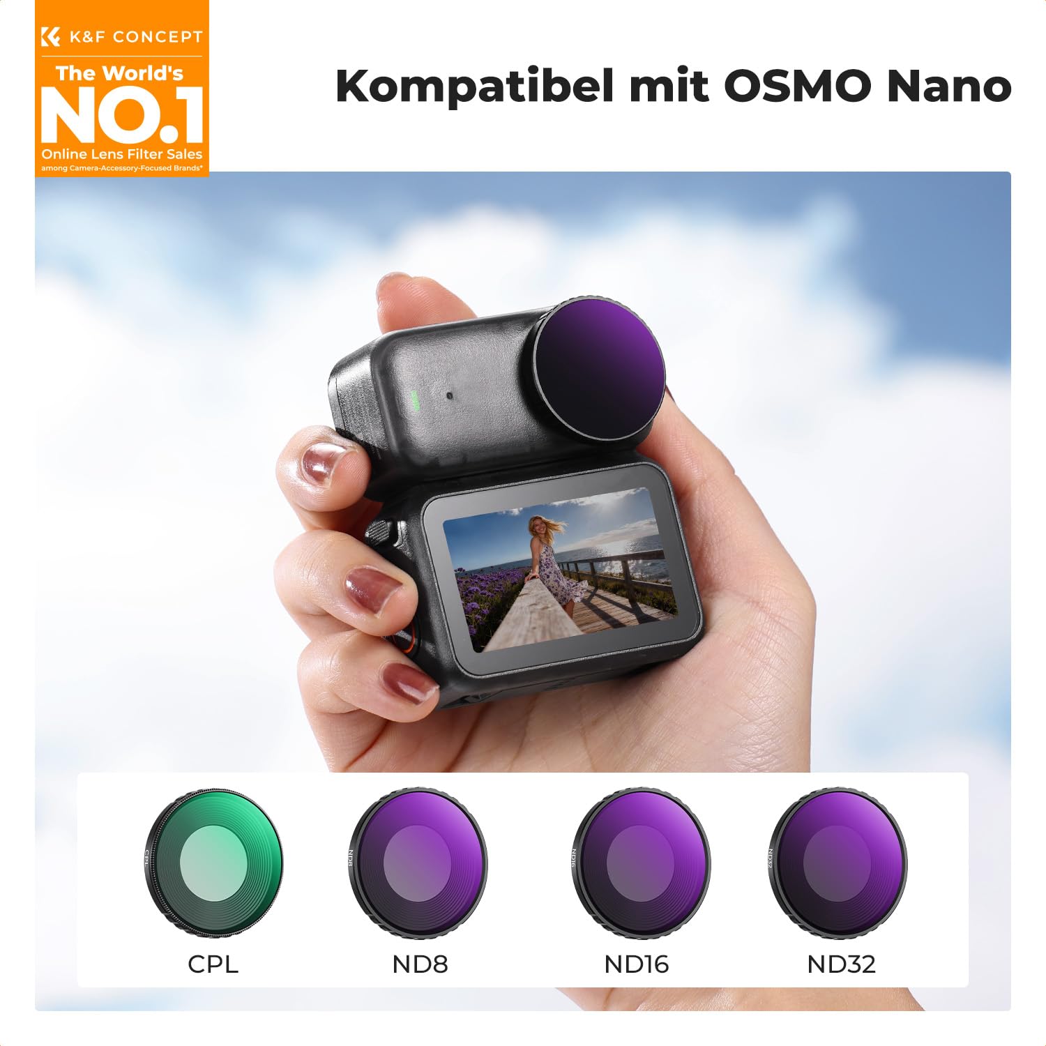 K&F CONCEPT DJI Nano 4er Pack CPL ND Filterset, CPL+ND8+ND16+ND32 Filter mit Mehrfach Beschichtete HD optisches Glas, Aluminiumlegierungsrahmen