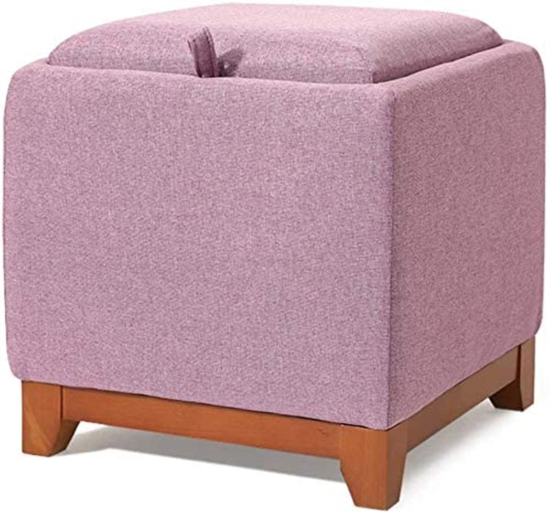 Tabouret de rangement violet pour salon moderne, repose-pieds cube en tissu et bois