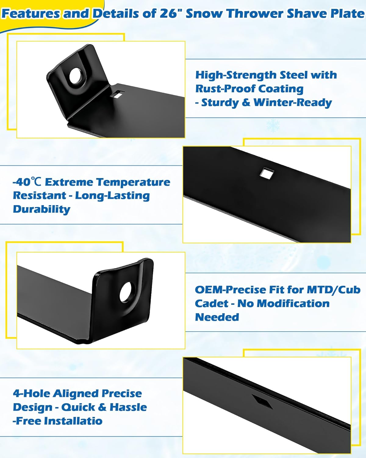 IWIWE 26" Snow Blower Scraper Bar Shave Plate - Replaces MTD 790-00121-0637 784-5579A | Fits MTD/Cub Cadet 2-Stage Snow Throwers, Black