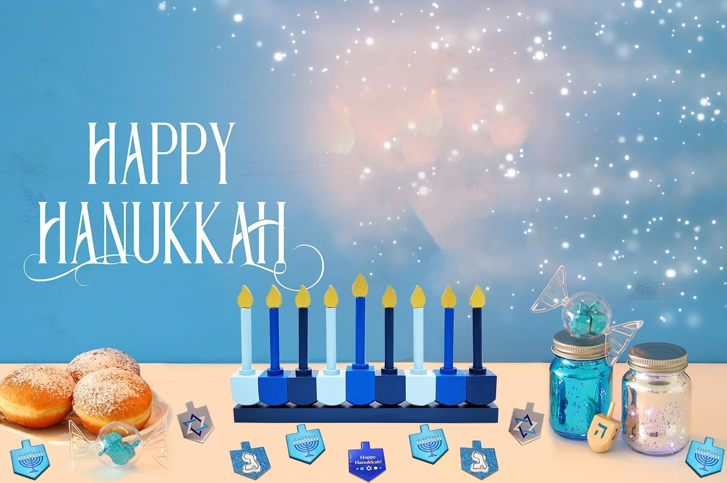 The Dreidel Company Premium Hanukkah Table Cardboard Confetti, Decorated Dreidels Confetti (60 Pieces)