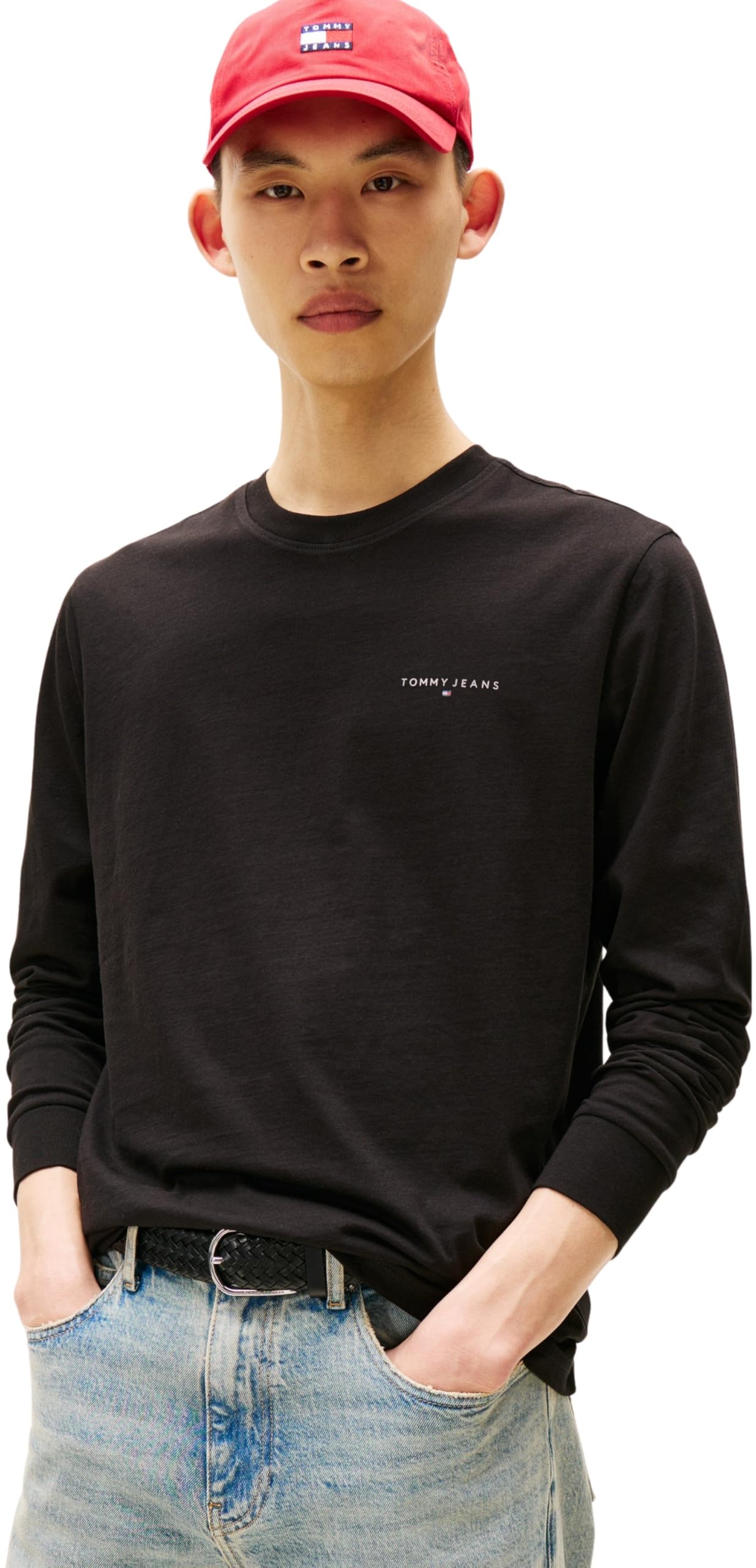 Tommy Jeans Herren Langarmshirt Slim Chest Linear aus Baumwolle, Schwarz (Black), XS