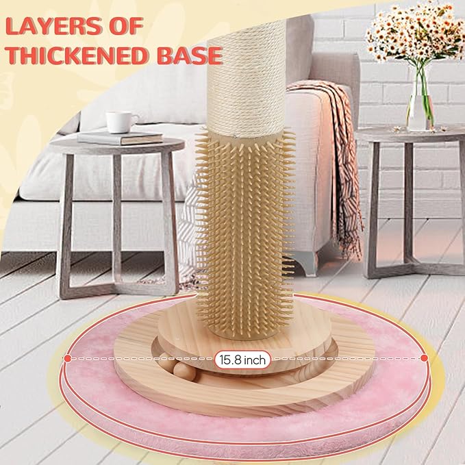 Rascador para Gatos de 45 pulgadas de altura, resistente para gatos grandes, base de madera real, cuerda de sisal natural, diseño decorativo con planta artificial miniatura 6