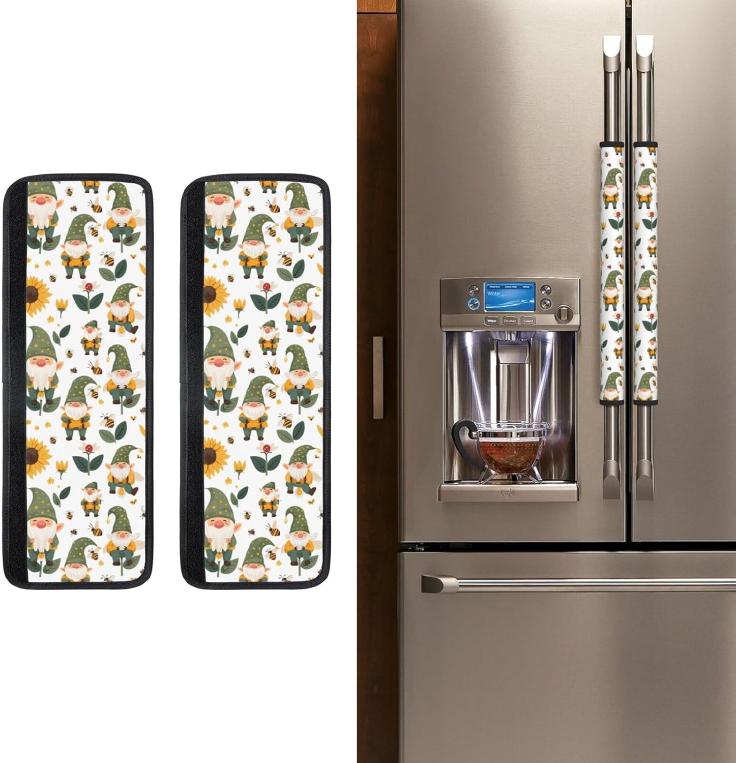 Cartoon Cute Gnomes Bees Sunflowers Refrigerator Door Handle Covers Kitchen Appliances Gloves for Microwave Dishwasher Fridge Door Cloth Protector Covers