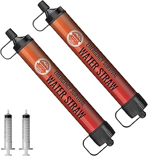 Wasserfilter Outdoor 2 Pack- Trinkwasserfilter für 3000 Liter Filtergenauigkeit bis zu 0,1 Mikron, Entfernt 99,99% aller Bakterien - Water Filter für Notfall, Survival & Camping,BPA-frei,Orange