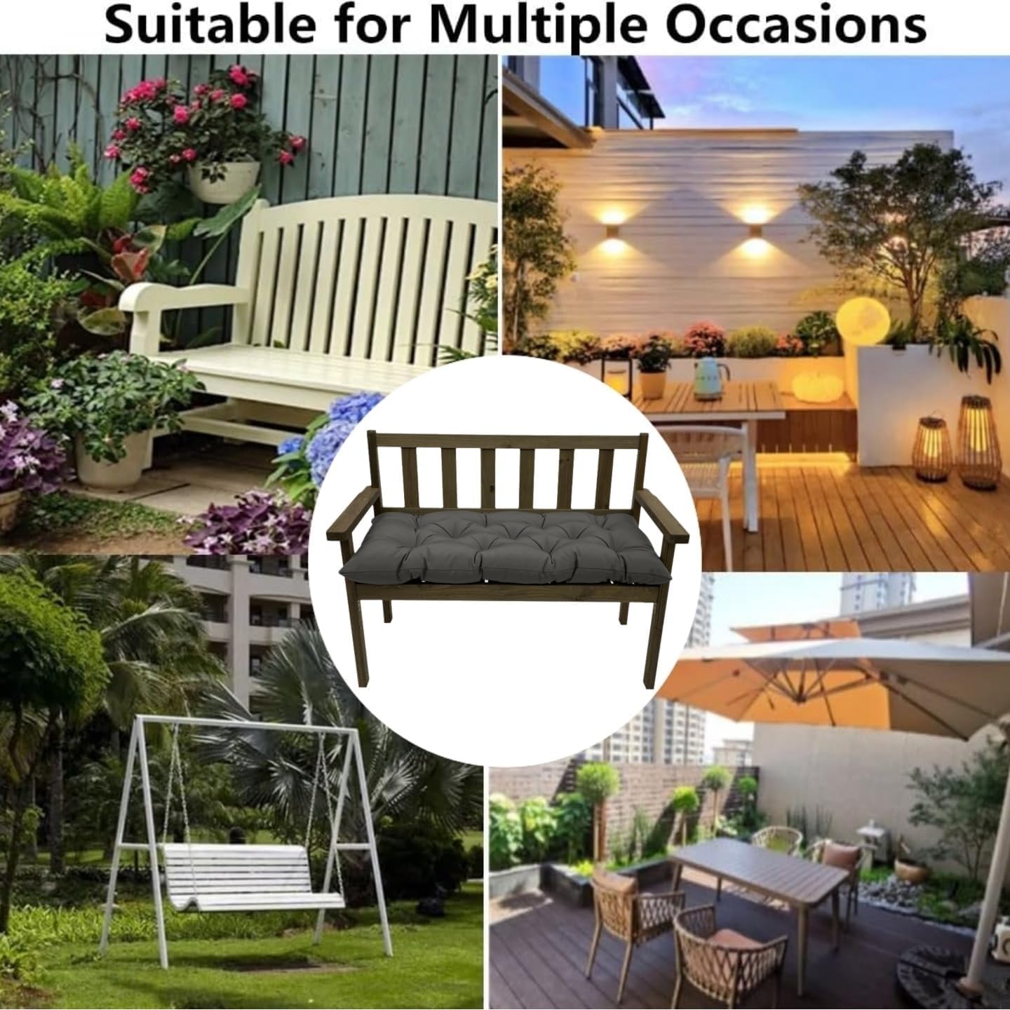 Outdoor Bench Cushions for Patio Furniture, 2-3 Seater Waterproof Lounge Seat Cushion with Ties, Swing Seat Pads for Wicker Loveseat(Yellow Leaves,59x20in)