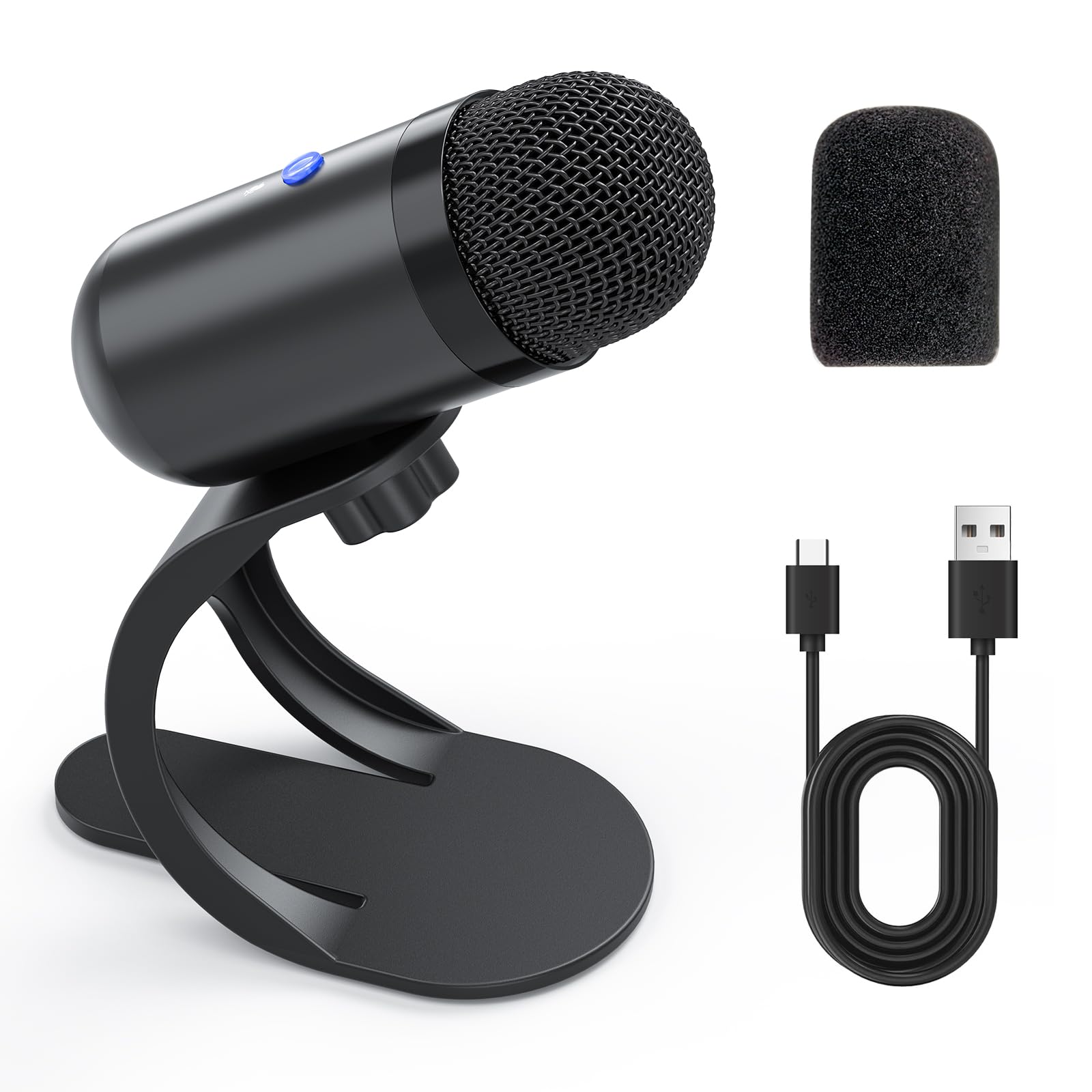 USB Computer Microphone, Podcast Microphone Mic Desktop with Mute Button for Recording Streaming, Omnidirectional Condenser, Plug&Play Stand Compatible with Volume Control for PC, Laptop, Mac, YouTube-image-47