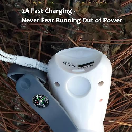 Miniatura 5 de Banco de energía de manivela con linterna LED, generador manual portátil, cargador de emergencia, fuente de alimentación solar y recargable por USB