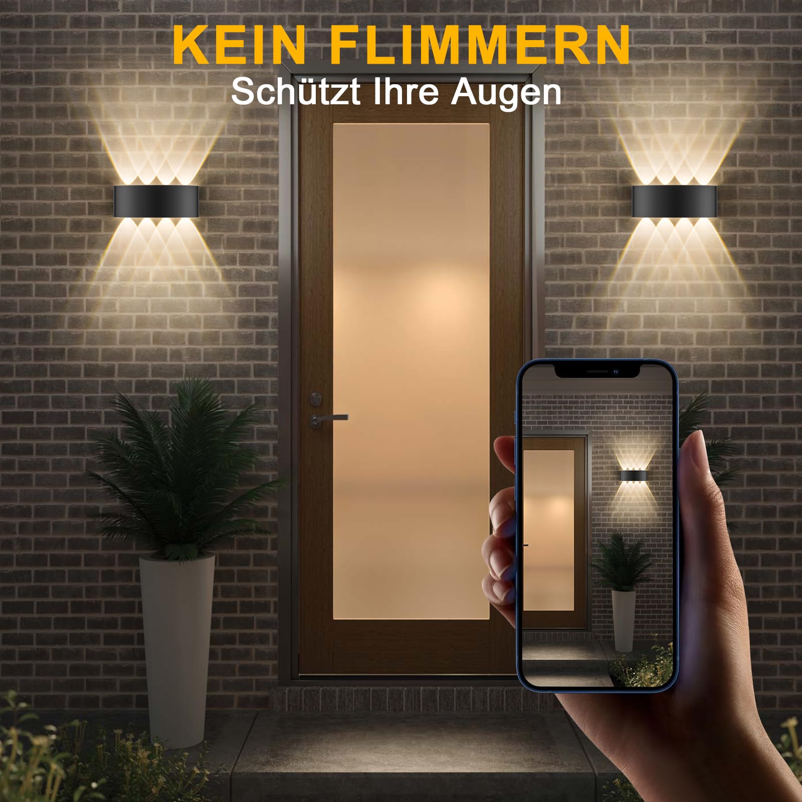 Oraymin Lampada da parete a LED per interni ed esterni, 8 W, IP65, con 8 sorgenti luminose, 3000 K, luce bianca calda, lampada a LED in alluminio, per soggiorno, camera da letto, corridoio, balcone