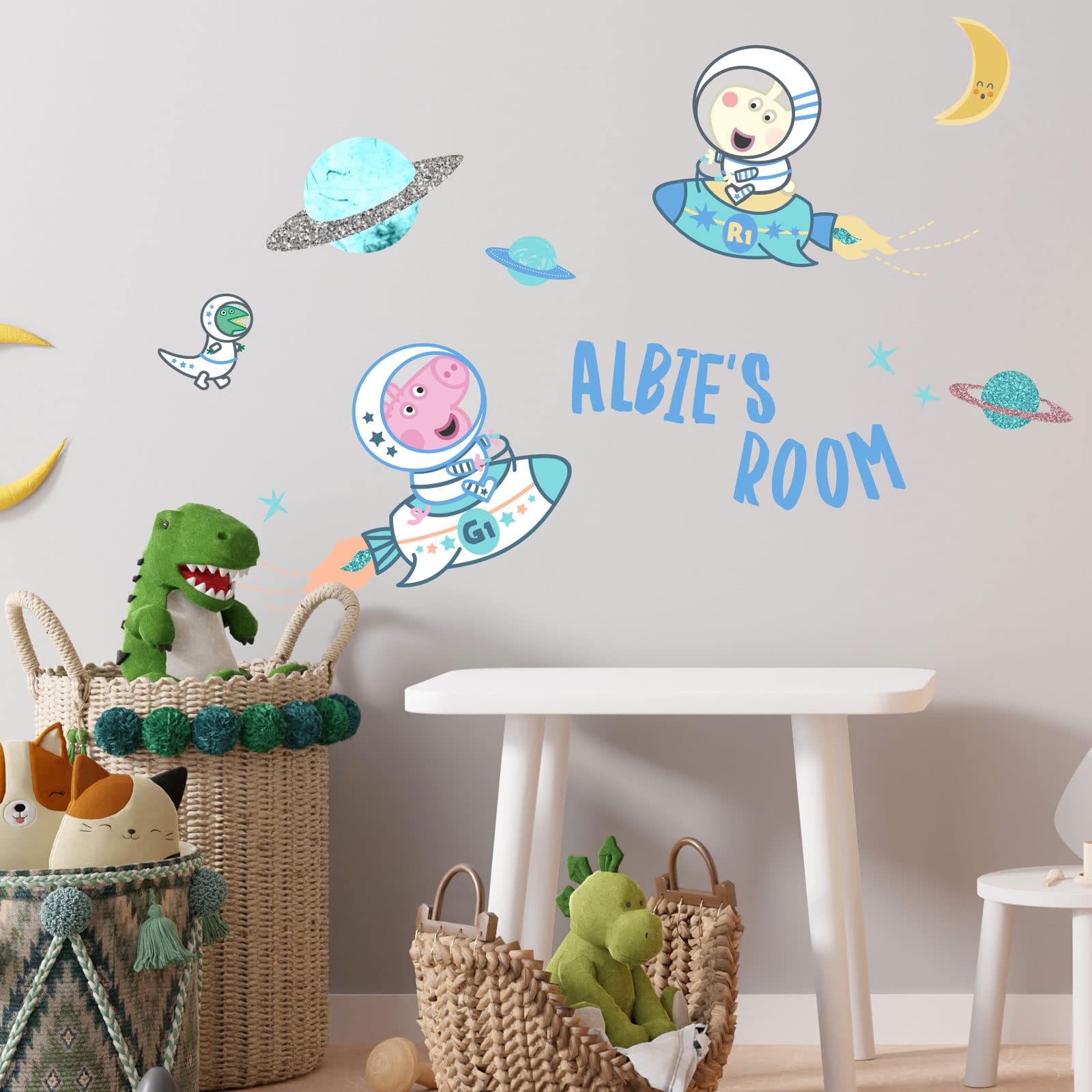 Stickerscape Personalised George In Space Peppa Pig Space Wall Stickers ( - Regular Size)| Official Peppa Pig Wall Decal, Wall Decor | Easy To Apply, Cleanly Removable