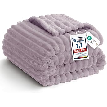 WAVVE Cuddly Fluffy Blanket 150 x 200 cm Grey Purple Soft Flannel Fleece Blanket Sofa Blanket & Couch Blanket Warm Cord Blanket for Living Room Decoration Sofa Throw Bedspread
