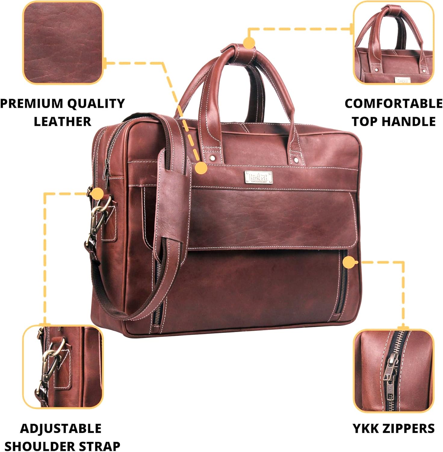 Handmade Vintage Genuine Leather Briefcase for Men 17 Inch Laptop Computer Case Business Travel Work Messenger Cross Body Shoulder Bags, Brown Leather Bag for men