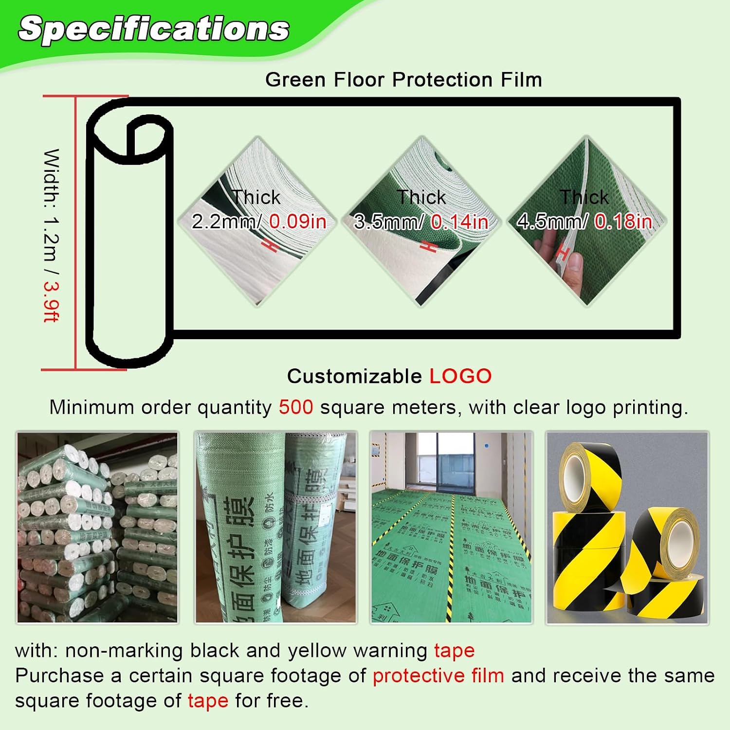 Heavy-Duty Floor Protection Film, EVA Drop Cloths Width 1.2m/3.9ft, Length 25 42 58 83 100 125m, 82 138 190 272 328 410ft, for Decoration Floor Protection(T-4.5MM/0.18IN,W-1.2M3.9FT-L100m/328ft)