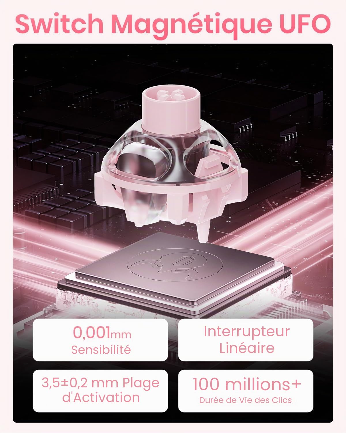 GravaStar Mercury V60 Clavier Gaming magnétique, 8000 Hz Polling Rate, Rapid Trigger Switches Hall Effect, Précision 0,005 mm, Hot-Swap, RGB– Rose Cristal