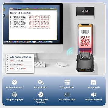 NETUM Bluetooth 2D Barcode Scanner, 3-in-1 Portable QR Bar Code Reader | Automatic Wireless Gun Scan Back Clip Work with Tablet iOS Android Windows MacOS for Warehouse Inventory POS (2D - E800)