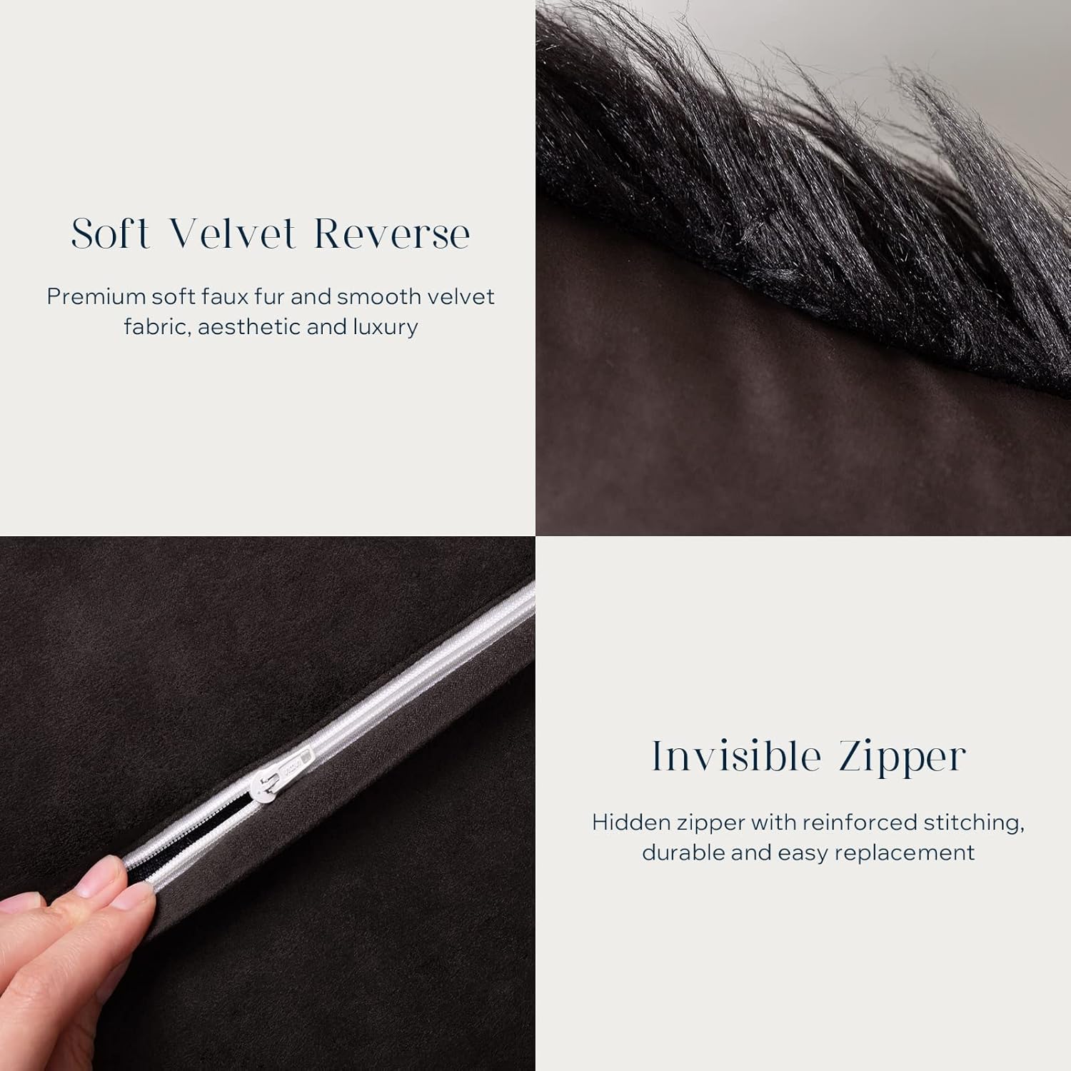 Phantoscope Faux Fur Pillow Cover Fluffy Throw Pillow Mongolian Luxury Fuzzy Pillow Case Cushion Cover for Bedroom and Couch,Black 18 x 18 Inches - Image 4