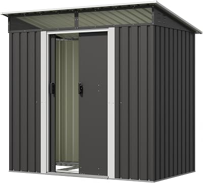 Devoko Metall Geräteschuppen 196x122x182cm mit Fundament, 3.6m³ Gerätehaus mit Oberlichte und Pultdach, Outdoor, Wetterfest, Fahrradschuppen, Gartenhaus für Terrasse, Rasen, Anthrazit