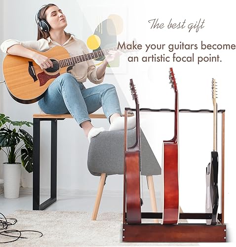 Vista 44 de Soporte para guitarra – 7 soportes de madera, diseño plegable para exhibición de guitarra clásica, acústica, eléctrica y bajo