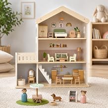 Nene Toys Wooden Dollhouse with Furniture, 3 Floors, from 3 Years