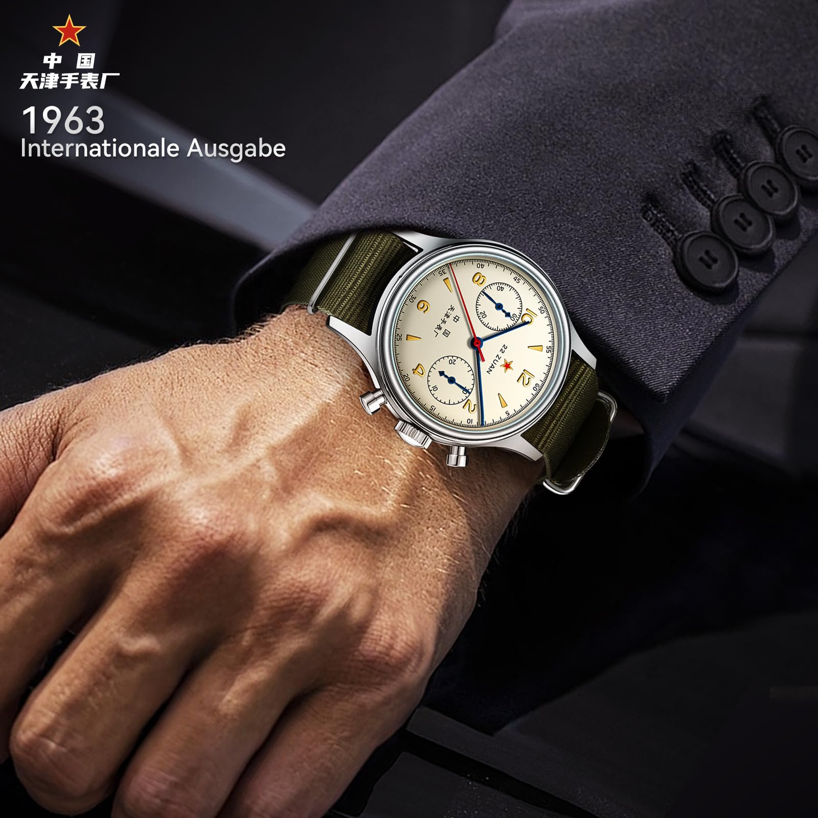 Seagull Herren Mechanische Armbanduhr 1963 Luftfahrt Chronograph Pilot Mechanische Uhr Handaufzug GD 1963 International Edition ST1901