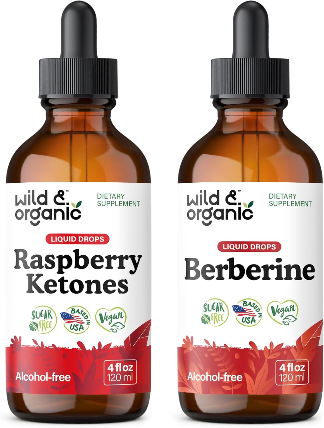 Wild & Organic Raspberry Ketones Tincture 4 fl oz & Berberine Tincture 4 fl oz