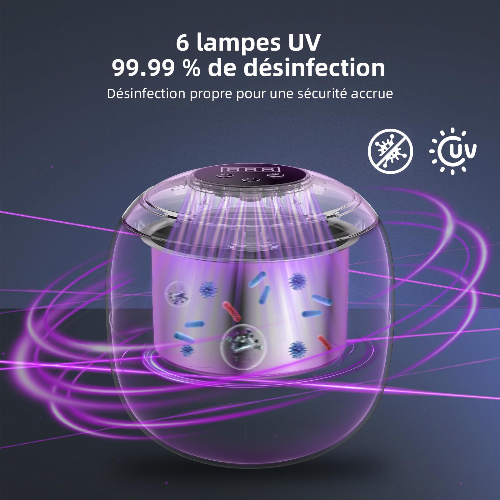 Nettoyeur Ultrasons sans Fil 48000Hz 210ML Bac Ultrasons Rechargeable Dental Pod 6 UV Lampe 4 Modes pour Prothèses Dentaires Gouttière Retainer Bijoux