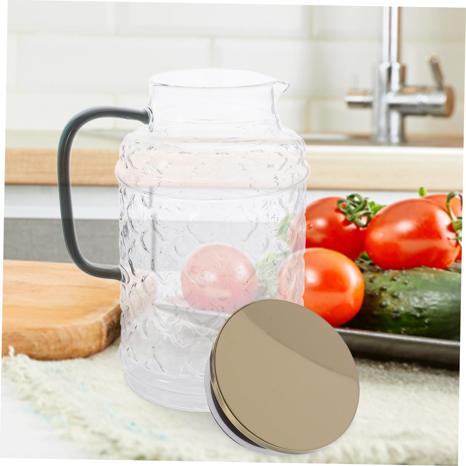 Jarra de Agua de Vidrio con Tapa de 1.7l, Vidrio Grueso Fácil de Limpiar, Diseño Clásico y Delicado para Refrigerador y Bebidas Frías