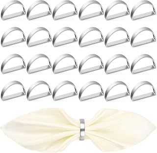 24-Pack Silver Stainless Steel Napkin Rings, Modern Semicircle Metal Napkin Holders Serviette Rings, Elegant & Durable for Wedding, Party, Holiday Dining Table Decor & Kitchen Storage (Silver)