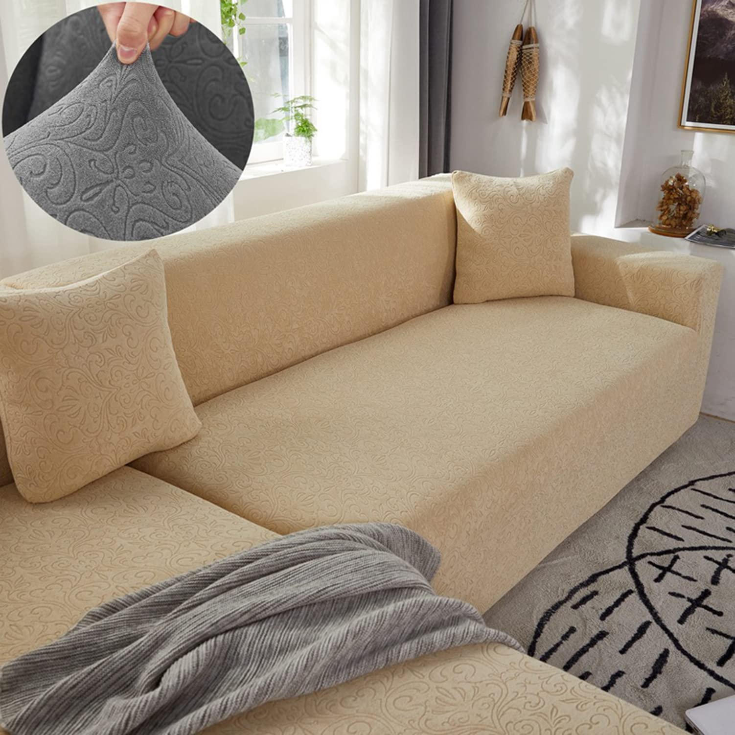 Housse de canapé sectionnelle extensible jacquard pour réparer et protéger