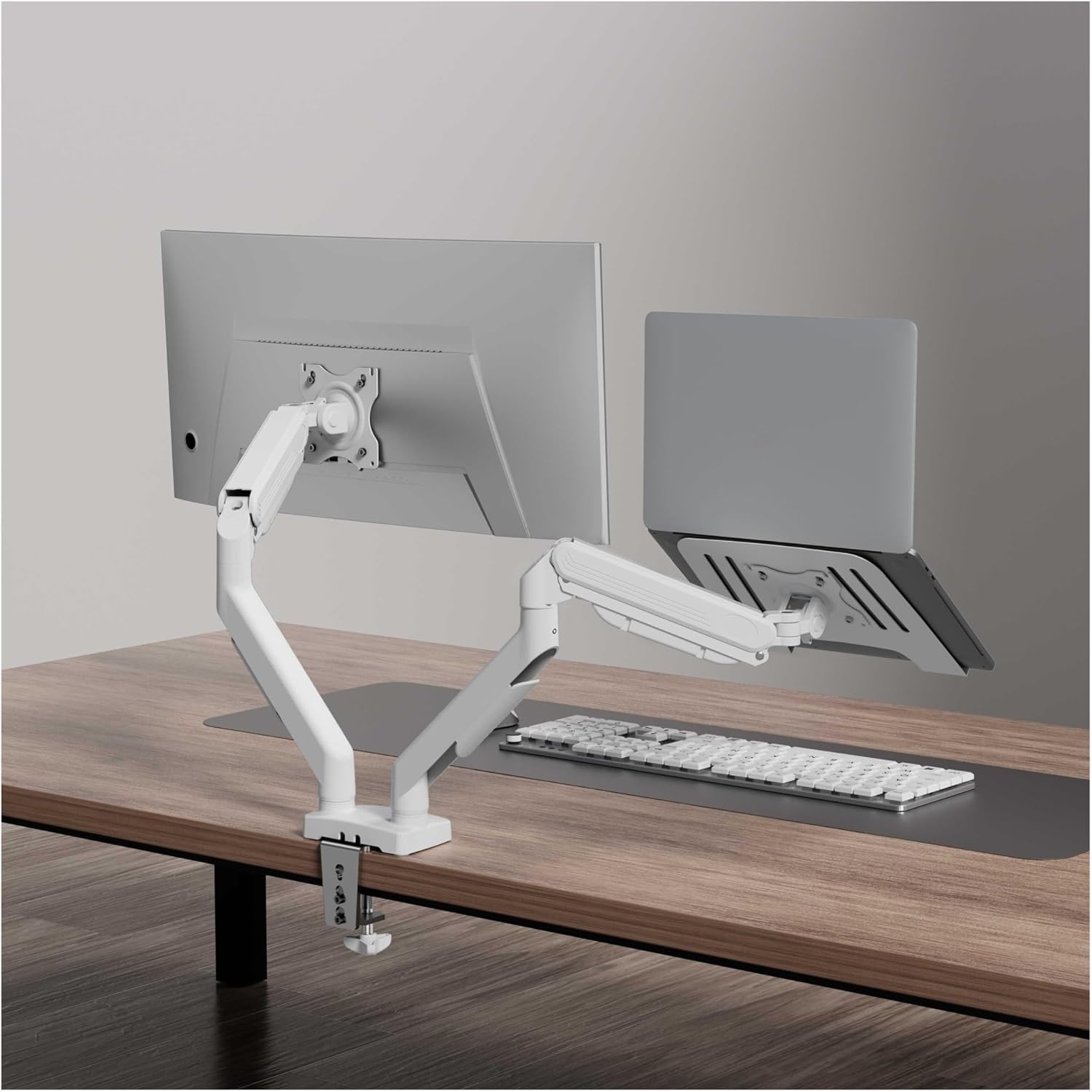 stand dual-screen robotic arm computer monitor left and right upper and lower cantilever heightening lifting bracket one for two(White)