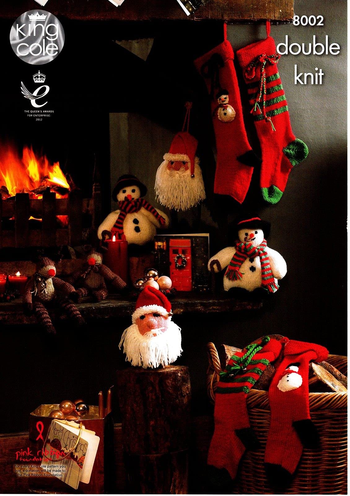 King Cole DK Christmas Knitting Pattern Snowman Rudolph Santa Head & Stockings