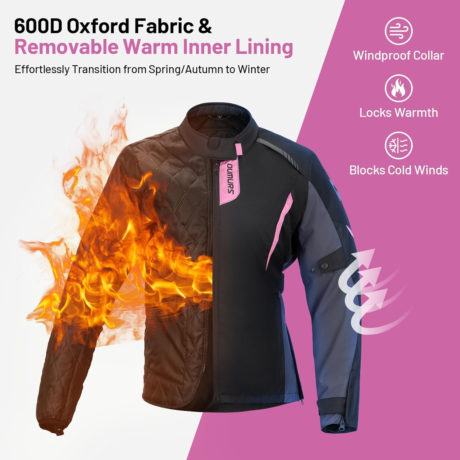 Motorcycle Jacket for Women With CE Armor and Waterproof Riding Gear with Body Armor Foam Padding & Breathable Fabric - Image 3