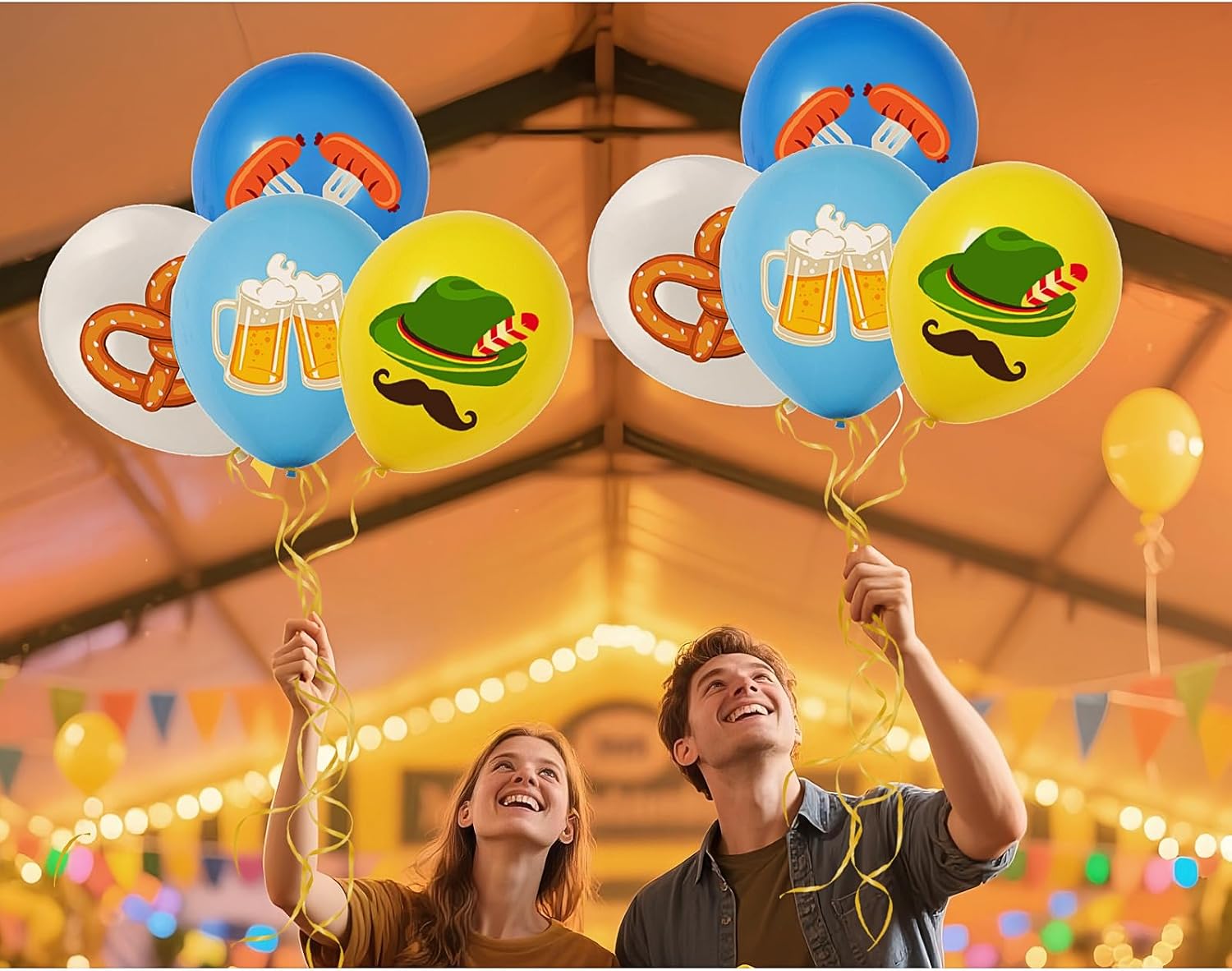Totelux Oktoberfest Balloons 12’’ Beer Festival Balloons Beer Cup Bavarian Hat Balloons Set for Oktoberfest Decorations Party Supplies Blue White Yellow 16Pcs image 5