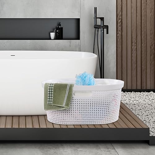 Miniatura 5 de Cestas de plástico para ropa sucia de 42 litros, cestas blancas con asas, juego de 4